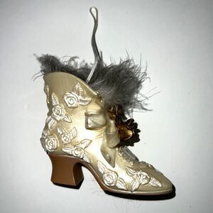 Vintage Victorian Style Miniature Shoe Ornament Floral Roses Feathers Decorative